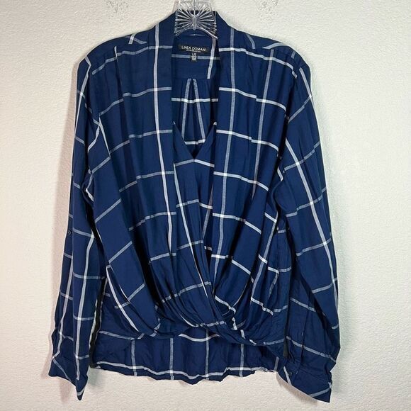 Linea Domani Womens Blue White Twisted Blouse High Low Long Sleeve Stripes Large - Picture 1 of 7